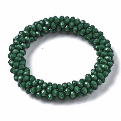 Dark Green Faceted Opaque Glass Beads Stretch Bracelets, Torsade Bracelets, Random Color Rope, Rondelle, Dark Green, Inner Diameter: 2 inch(5cm)