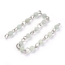 Зеленый Авантюрин Цепочки из натуральных зеленых авантюрин, несварные, с железным штифтом, круглые, граненые, платина, 12~12.5x4~4.5 мм, около 39.37 дюйм (1 м) / прядь