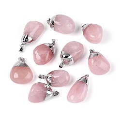 Розовый Кварц Природного розового кварца подвески, самородки прелести, с 201 защелкивающимися дужками из нержавеющей стали и латунной фурнитурой., цвет нержавеющей стали, 23~37x12.5~25x8~21.5 мм, отверстие : 5.5~7.5x2.5~4 мм