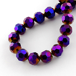 Purple Plated Electroplate Glass Bead Strands, Faceted(32 Facets), Round, Purple Plated, 8x7mm, Hole: 1mm, 72pcs/strand, 21.2 inch