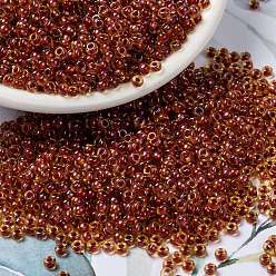 (RR235) Sparkling Dark Coral Lined Topaz AB MIYUKI Round Rocailles Beads, Japanese Seed Beads, (RR235) Sparkling Dark Coral Lined Topaz AB, 8/0, 3mm, Hole: 1mm, about 422~455pcs/bottle, 10g/bottle