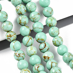 Аквамарин Окрашенные синтетической бирюзы шарика Gemstone пряди, круглые, аквамарин, 8 мм, отверстие : 1 мм, около 50 шт / нитка, 15.7 дюйм