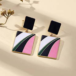 Золотой Прямоугольные серьги-гвоздики из сплава с эмалью, золотые, 44x20 мм