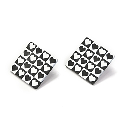 Herz Harz Ohrstecker, mit 925 Sterling Silber Pins, Karo, Platin Farbe, Herzmuster, 41x41 mm, Stift: 0.6 mm, Seitenlänge: 30 mm