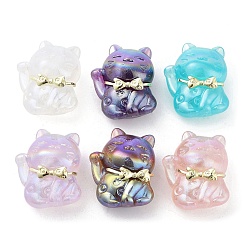 Mixed Color Iridescent Plating Acrylic Beads, with Alloy Findings, Cat, Mixed Color, 35x28.5x19.5mm, Hole: 1.6mm