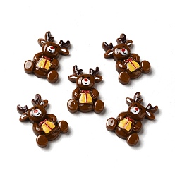Coconut Brown Christmas Opaque Resin Cabochons, Reindeer with Gift, Coconut Brown, 23x16.5x5.5mm