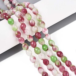 Светло-Вишневый Природные окрашенные белого нефрита нитей бисера, баррель, граненые, два конуса, светло-вишневый, 5.5~6.5x5~5.5 мм, отверстие : 1~1.2 мм, около 57~61 шт / нитка, 13.98~14.17'' (35.5~36 см)