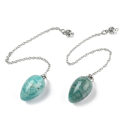 Амазонит Биолокационные маятники из природного амазонита, с реечной обшивкой латунными выводами, платина, яйцо, 215~222 мм, отверстие : 1.8 мм