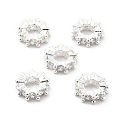 Серебро Латунные микропаве из прозрачного кубического циркония, долговечный, стойки покрытие, плоско-круглые, серебряные, 10x3 мм, отверстие : 4 мм