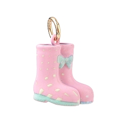 Shoes Laiton émail pendentifs, or, botte de pluie à pois avec breloque nœud papillon, 16x15x9mm, Trou: 4mm