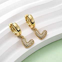 Настоящее золото 16K Серьги-кольца в форме сердца с микропаве из прозрачных кубических цирконий из латуни, реальный 16 k позолоченный, 25x9.5 мм