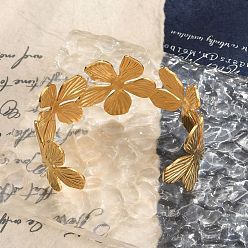 Золотой Цветок 304 открытые браслеты-манжеты из нержавеющей стали для женщин, золотые, 1-1/4 дюйм (3.3 см), внутренний диаметр: 2-3/8x1-3/4 дюйм (6.1x4.5 см)