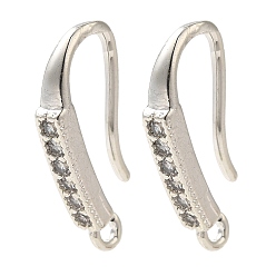 Серебро Стойка покрытие латунь микропаве прозрачный кубический цирконий крючки для сережек, провод уха, долговечный, без свинца и без кадмия, серебряные, 17x8x2.5 мм, отверстие : 1.2 мм, штифты : 1 мм