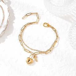 Lock 304 многослойные браслеты из нержавеющей стали, 201 & 304 Браслеты с подвесками из нержавеющей стали для женщин, запирать, 7-3/4 дюйм (19.6 см)