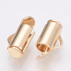 Light Gold Brass Slide On End Clasp Tubes, Slider End Caps, Light Gold, 6x8x4mm, Hole: 1x2.5mm, Inner Diameter: 3mm