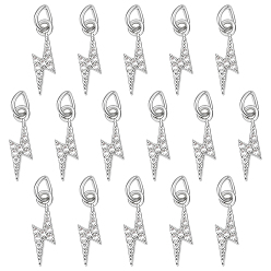 Платина 16подвески из латуни с микропаве из кубического циркония, подвески молнии, без кадмия, без никеля и без свинца, с целью перехода в кольце, платина, 14.5x5x2.5 мм, отверстие : 3 мм