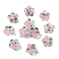 Pink 15 бусины лэмпворк ручной работы, неровный, цветок, розовые, 13.5x14.5x7 мм, отверстие : 1.4 мм