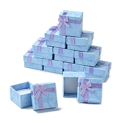 Васильковый 12 шт. подарки ко дню святого валентина картонные коробки для колец, с атласной ленты бантом за, квадратный, васильковый, 4.1x4.1x2.6 см
