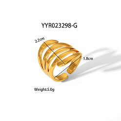 Настоящее золото 18K Геометрические 304 открытые манжетные кольца из нержавеющей стали с неровной формой, высококачественные, реальный 18 k позолоченный, внутренний диаметр: 18 мм