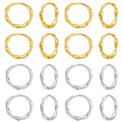 Golden & Silver 8 Paare 2 Farben Creolen aus Messing, Ring, Golden & Silver, 13x14x2 mm, 4 Paare/Farbe