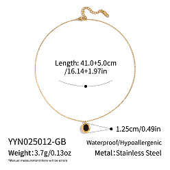 Настоящее золото 18K Минималистичные 304 овальные подвески из нержавеющей стали с черной эмалью для женщин, реальный 18 k позолоченный, 16.14 дюйм (41 см)