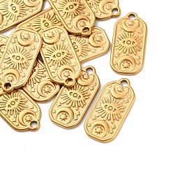 Золотой Ионное покрытие (ip) 304 подвески из нержавеющей стали, прямоугольник с подвеской в виде глаза, луны и звезды, золотые, 22.5x10.5x1.5 мм, отверстие : 2 мм