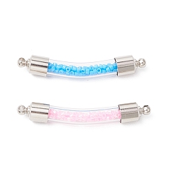 (52) Непрозрачная лаванда 2шт 2 цвета прозрачное стекло изогнутая трубка соединительные подвески, с бисером внутри, платина, разноцветные, 48x7 мм, отверстие : 1.6 мм, 1 шт / цвет