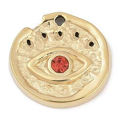 Настоящее золото 14K 304 из нержавеющей стали амулеты горный хрусталь, плоский круглый с шармом в виде глаз, реальный 14 k позолоченный, 12.5x2.5 мм, отверстие : 1 мм