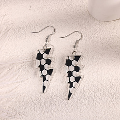 Черный Акриловые серьги-подвески на спортивную тематику, молния с футбольным рисунком, платина, чёрные, 61 мм