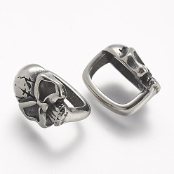 Antik Silber Farbe 304 Edelstahl Diacharme, Schädel, Antik Silber Farbe, 15.5x10.6x13 mm, Bohrung: 7x12 mm