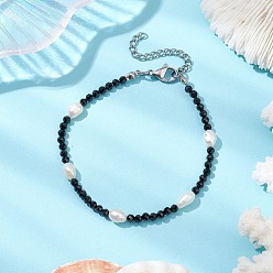 Черный Браслеты из натуральной черной шпинели и искусственного пресноводного жемчуга для женщин, чёрные, 7-1/8 дюйм (18 см)