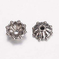 Черный Цвет Металла Причудливые шапочки для бус из сплава, мульти-лепесток цветка, металлический черный , 8x3 мм, отверстие : 1 мм