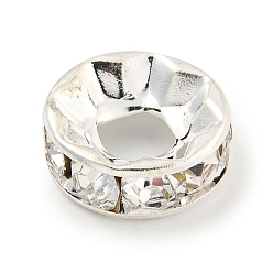 Серебро Латуни европейского бисера, со стеклом, бусины с большим отверстием, долговечный, без свинца и без кадмия, плоско-круглые, серебряные, 15x5.5 мм, отверстие : 6.5 мм