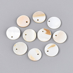 Морская Ракушка Подвески-диски из натуральных пресноводных ракушек, цвет морской раковины, 10x1~2 мм, отверстие : 1.2 мм