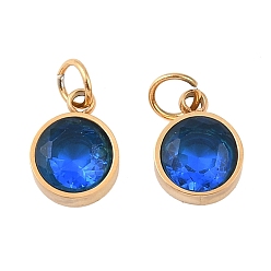 Настоящее золото 18K 304 подвески из нержавеющей стали, круглые подвески, со стразами, ионное покрытие (ip), с целью перехода в кольце, реальный 18 k позолоченный, 8x6x3 мм, отверстие : 2 мм