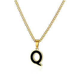 Letter Q 304 ожерелья из витой цепочки с подвеской из нержавеющей стали и черной эмалью, золотые, Буква Q, 15.75 дюйм (40 см)