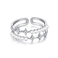 Платина Латунные открытые манжеты для женщин, С жемчужиной смолы, платина, размер США 8 (18.1 мм)