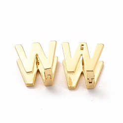 Letter W Boucles d'oreilles créoles initiales pour femmes, boucles d'oreilles en laiton plaqué or véritable 18k, letter.w, 12x14x9.5mm, pin: 0.8 mm