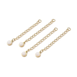 Белый Нефрит Ионное покрытие (IP) 316 удлинитель цепи из хирургической нержавеющей стали с круглым шармом из натурального белого нефрита, золотые, 53.5 мм, отверстие : 2.5 мм