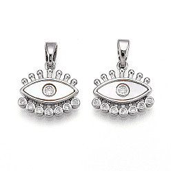 Платина Латунные микро проложить кубического циркония прелести, без кадмия, без никеля и без свинца, с оболочкой, Злые чары глаз, платина, 13x13x2.5 мм, отверстие : 5x2 мм