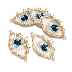 Wheat Handmade Japanese Seed Beads Links, with Japan Import Thread, Loom Pattern, Eye, Wheat, 32x55x2mm, Hole: 3mm