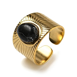 Настоящее золото 18K Ионное покрытие (ip) 304 открытые манжеты из нержавеющей стали, Овальные широкие кольца с синтетической бирюзой для женщин и мужчин, реальный 18 k позолоченный, регулируемый