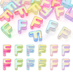Letter F 20Pcs UV Plating Transparent Acrylic European Beads, Large Hole Iridescent Beads, Mixed Color, Letter F, 20.5x16x14mm, Hole: 6mm