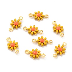 Желтый Соединители латунные эмалевые звенья, золотые, без кадмия и без свинца, подсолнечник, желтые, 13x7x2.5 мм, отверстие : 1.2 мм