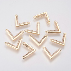 Real 18K Gold Plated Brass Micro Pave Cubic Zirconia Charms, Chevron, Real 18K Gold Plated, 10.5x15x1.5mm, Hole: 1mm