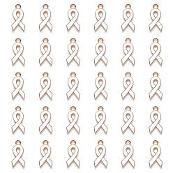 Белый Подвески из эмали и сплава, Форма ленты осведомленности, свет позолоченные, белые, 20x10x2 мм, отверстие : 2 мм