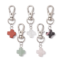 Смешанные камни Крест натуральный родонит и кварцевый кристалл и зеленый авантюрин и красная яшма и розовый кварц подвеска украшение, для украшения брелока для рюкзака, 52 мм