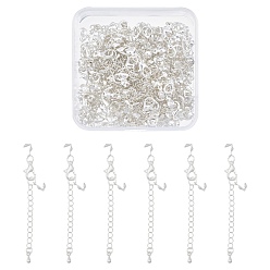 Silver 60 Sets Chain Extender, with Brass End Piece, Iron Bead Tips and Alloy Lobster Claw Clasps, Silver Color Plated, 77mm, Bead Tips Hole: about 1.5mm