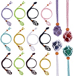 Mixed Color 16Pcs 8 Style Adjustable Braided Waxed Cord Macrame Pouch Necklace Making, Interchangeable Stone, with Wood Beads, Mixed Color, 60~65cm, 2pcs/style