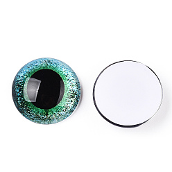 Medium türkis Glas cabochons, halbrund mit Auge, Medium türkis, 20x6.5 mm